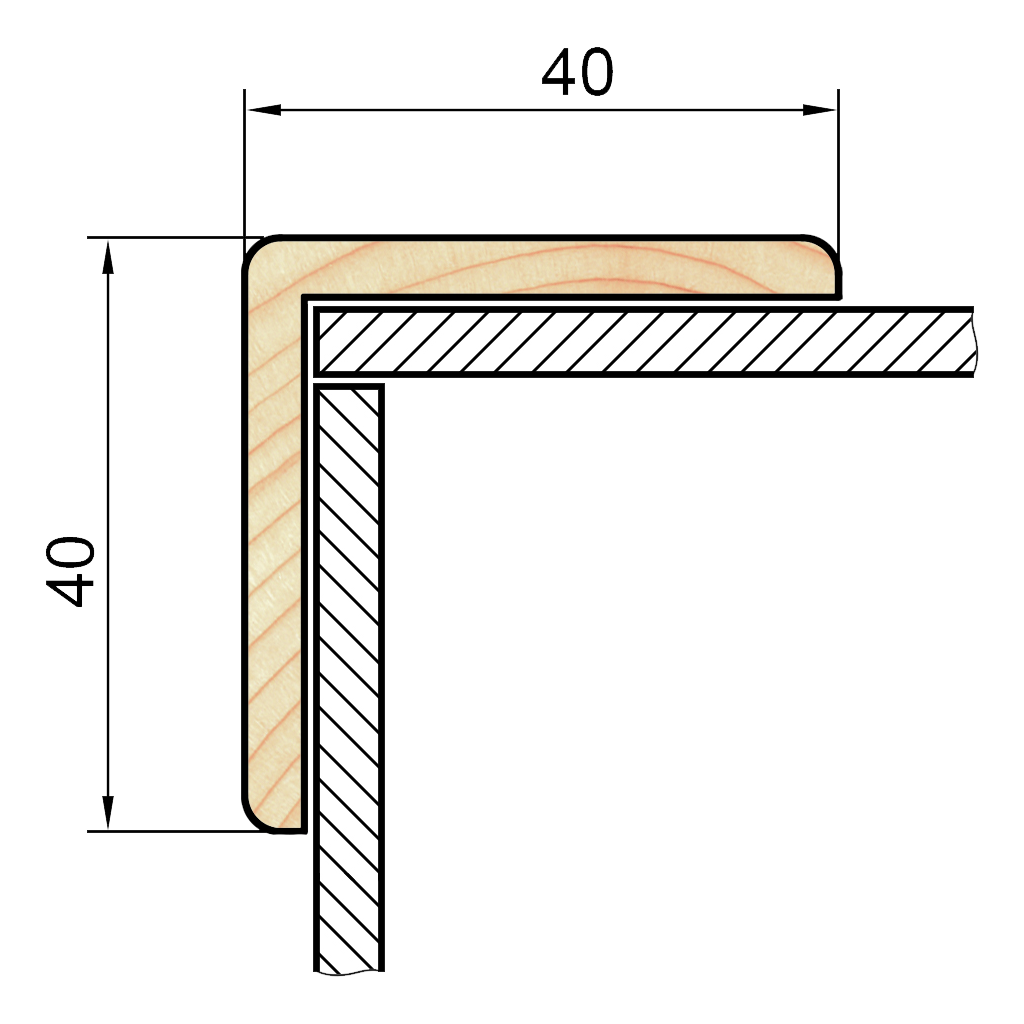 Уголок деревянный равнобокий УГС - 40х40 мм