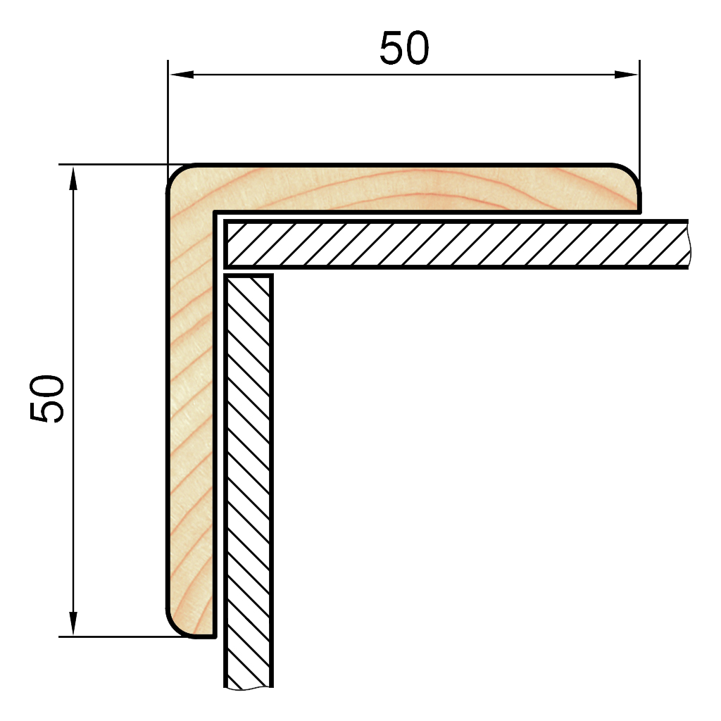 Уголок деревянный равнобокий УГС - 50х50 мм